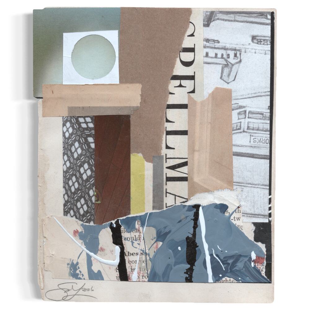 Original Mixed Media Modern Art Collage "Spellman" 5.25x6.75" Signed